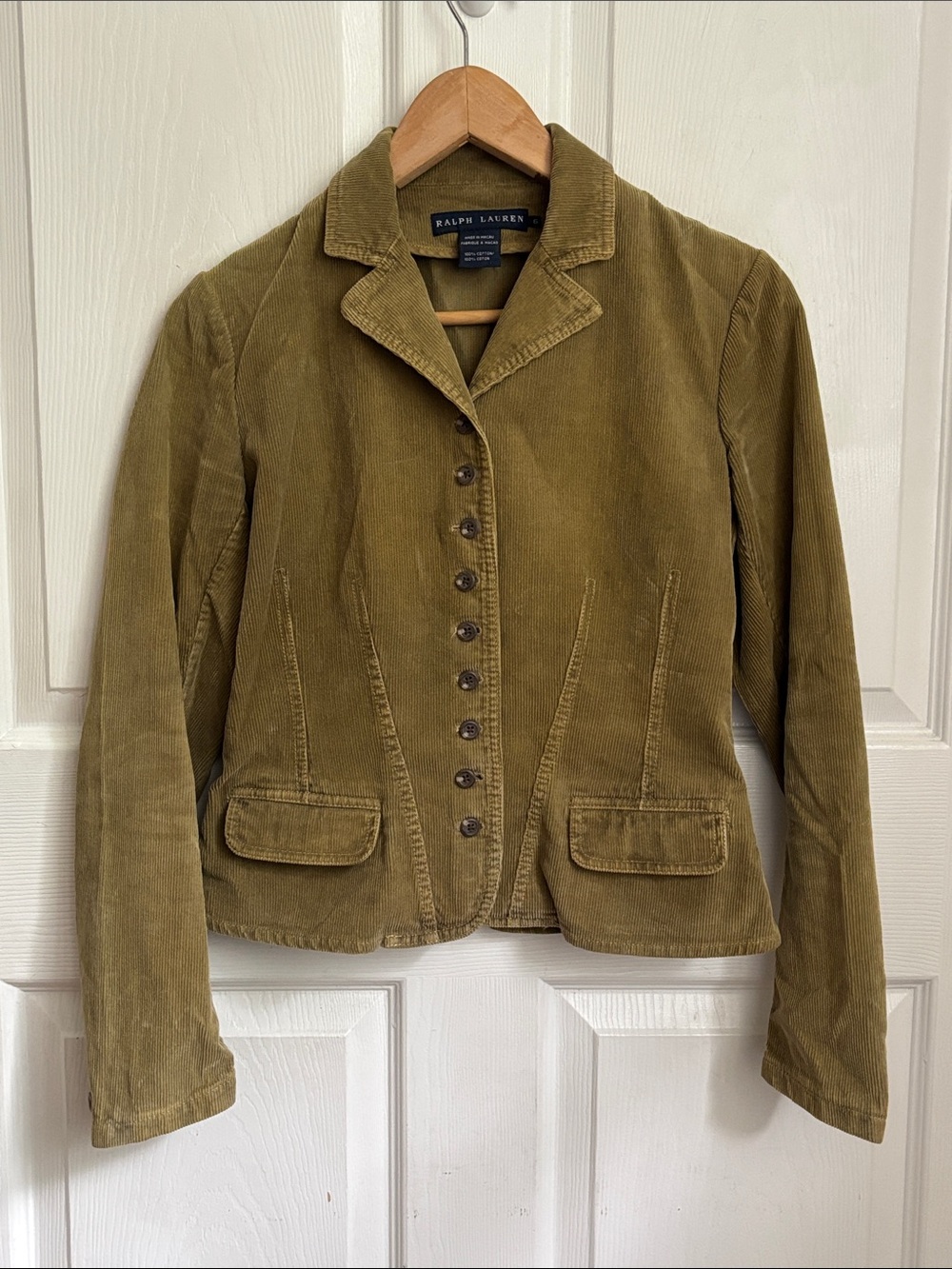 Vintage Ralph Lauren Tan Corduroy Blazer Jacket size 6 preppy equestrian Y2K